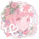 Emu Otori with flowery decorations surrounding her